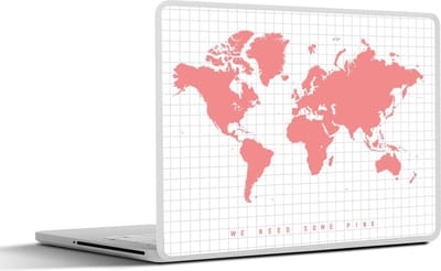 Laptop sticker - 10.1 inch - Wereldkaart - Vakken - Roze - 25x18cm - Laptopstickers - Laptop skin - Cover