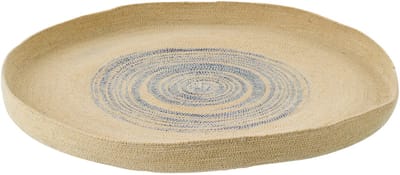 J-Line wanddecoratie Dienblad Rond Gestreept - zeegras - naturel/blauw - small