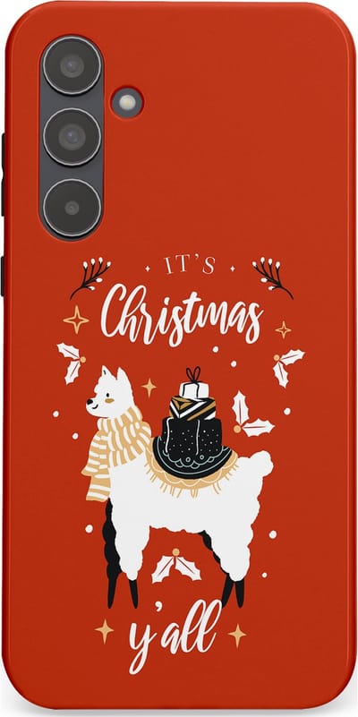 Casetastic hoesje geschikt voor Samsung Galaxy A55 - Dubbellaagse bescherming - Rode Witte Kerst Lama - Fashion Case - Terracotta