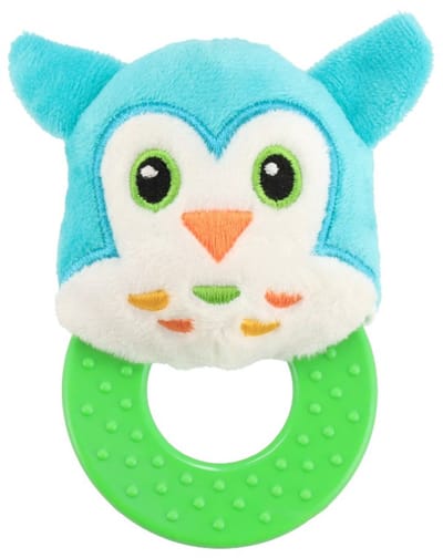 Baby Mix Uil pluche rammelaar met bijtring - Babyspeelgoed