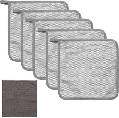 Pack van 5 multifunctionele afwasdoeken met staalwol en 1 wafeldoek voor het reinigen van roestvrijstalen oppervlakken, herbruikbare staaldraden voor effectief schoonmaken