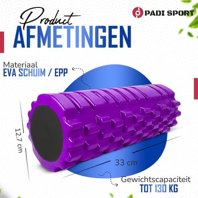 Padisport Foamroller 2 In 1 Voordeelset Paars - Foamrol - Massagerol - Rug Roller - Foam Rol - Foamroller Set - Foamrollers - Foamroller Trigger Point - Foamroller Rug