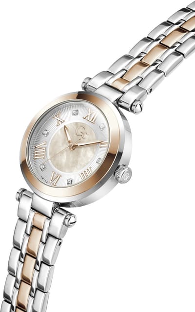 Gc Gc Topchic Mid Size Metal Analoog Quartzhorloge Zilverkleurig En Roségoudkleurig Kast Gemaakt Van 100% Roestvrij Staal En Een Armband Van 100% Roestvrij Staal 32 Z63002L3, Z63004L9