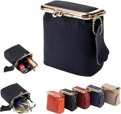 VHV-Make-uptasje - Mini make-uptas - Leren cosmetica tasje - Compact - Met ritssluiting - Voor lippenstift, parfum en sieraden - Voor in de handtas en op reis - Zwart