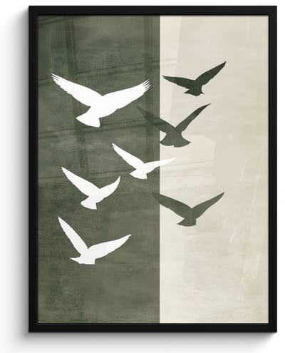 Poster in lijst - Fotolijst 60x80 cm - Posters - Japandi - Vogel - Groen - Posterlijst zwart - Decoratie - Wanddecoratie woonkamer - Muurdecoratie slaapkamer