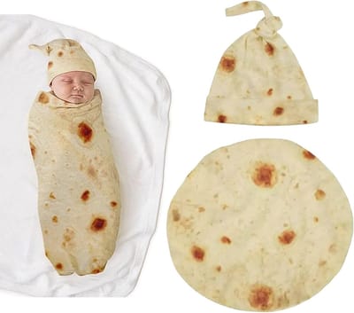 Zachte Tortilla Patroon Swaddle Decke met Muts Set voor Pasgeborenen, Perfect Kraamcadeau en Comfortabele Babyverzorging