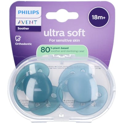 Philips Avent Ultra Soft – Superzachte siliconen fopspeen (18mnd+) – Voor gevoelige huid – 2 stuks - SCF093/02