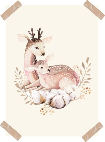Poster aquarel hertjes-Kinderkamer-Poster A4 formaat-Wanddecoratie-dieren- Kinderkameraccessoires