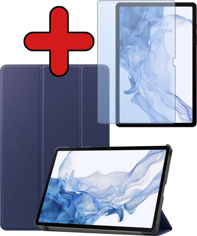 Hoesje - Geschikt voor Samsung Galaxy Tab S10 Plus - Met Screenprotector - Trifold Bookcase Hoes - Hard Cover Case - Met Uitsparing Geschikt voor S Pen - Hardcover Book - Tablethoes - Donkerblauw