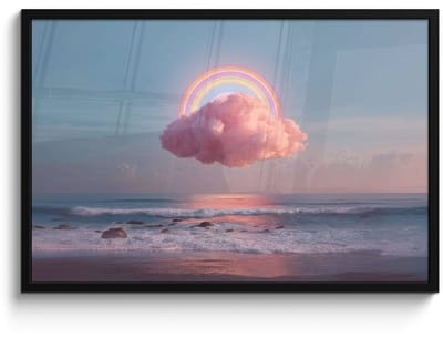 Poster in lijst - Fotolijst 90x60 cm - Posters - Wolk - Regenboog - Zee - Posterlijst zwart - Decoratie - Wanddecoratie woonkamer - Muurdecoratie slaapkamer