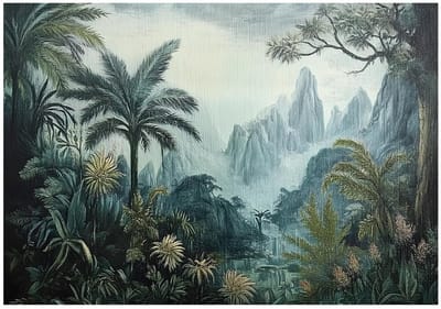 WALLARENA - Fotobehang - 150x105 cm - Jungle landschap met bergen voor slaapkamer en salon, vliesbehang