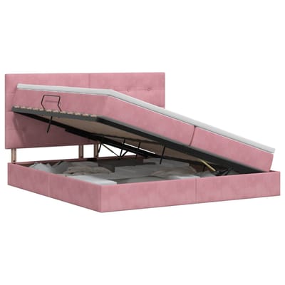 vidaXL - Opslag - bed - met - matras - met - hoofdeinde - Roze - 200 - x - 200 - cm - Fluweel