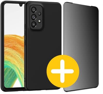 Hoesje en Privacy Screenprotector Combi Geschikt Voor Samsung A33 - Zwart Hoesje + Privacy Glas