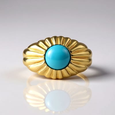 Cavill - Zilveren ring - 925 Sterling zilver geel verguld - 1,26 ct Sleeping Beauty Turkoois - ronde cabochon - filigraan bloemdesign - maat 17
