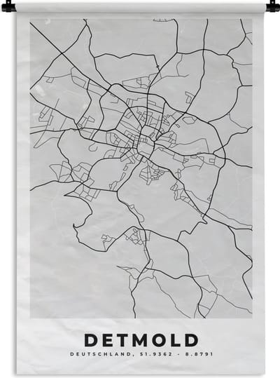 Wandkleed - Wanddoek - Duitsland - Plattegrond - Detmold - Kaart - Stadskaart - 120x180 cm - Wandtapijt