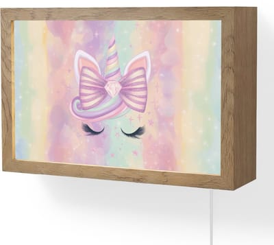 Wandlamp 30x20 cm - Oplaadbaar - Eenhoorn - Glitters - Regenboog - Pastel - Wandlampen binnen woonkamer - Slaapkamer lamp met kabel - Decoratieve nachtlamp - Vloerlamp snoer