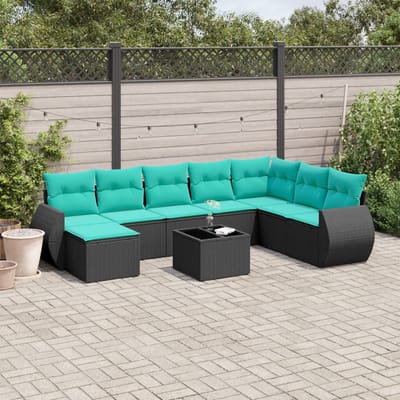 vidaXL - 9-delige - tuinbankset - met - kussens - van - zwart - polyrotan