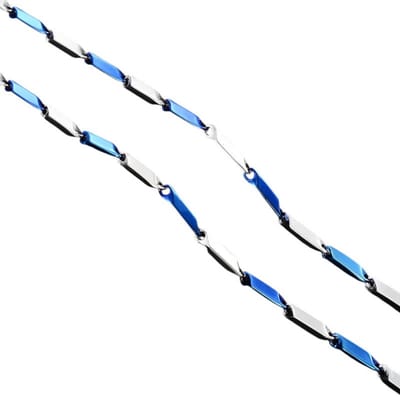 Aramat Jewels | Halskettingen | Bicolor Bamboo Ketting Blauw-Zilver Staal – 60cm - 3mm | 60cm |60cm |3mm | Staal | Volwassenen | Verkleurd niet