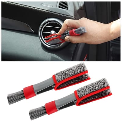Dailygoods- Auto-reinigingsborstel Dubbele Kop - Mini-Plumeau - Auto-Detailborstel - Reinigingsborstel voor Ventilatiesleuven - Set van 2 Stuks - Duurzaam en Lichtgewicht - Autoborstel