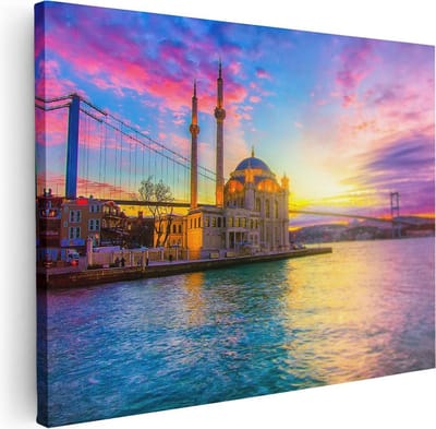 Artaza Canvas Schilderij Istanbul - 40x30 cm - Klein - Muurdecoratie Islamitisch - Wanddecoratie Zonsondergang - Kamer Accessoires