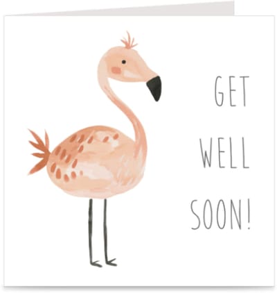 GET WELL SOON | kaart / wenskaart met envelop | leuke beterschapskaart met flamingo | kinderen / volwassenen
