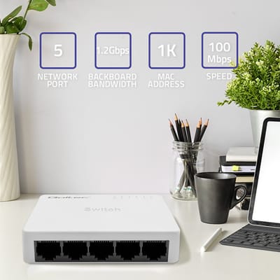 Qoltec SWITCH Netwerkswitch 5 x RJ45-poort |   100 Mbps |   Fast Ethernet |   LAN