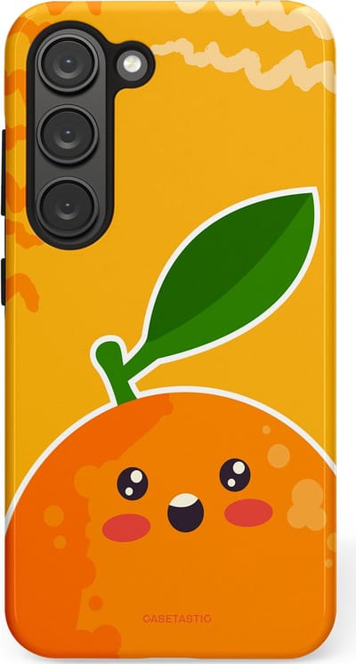 Casetastic Hoesje Geschikt voor Samsung S23 - Stijlvolle Beschermende Duo-layer Case - Vrolijke Sinaasappel