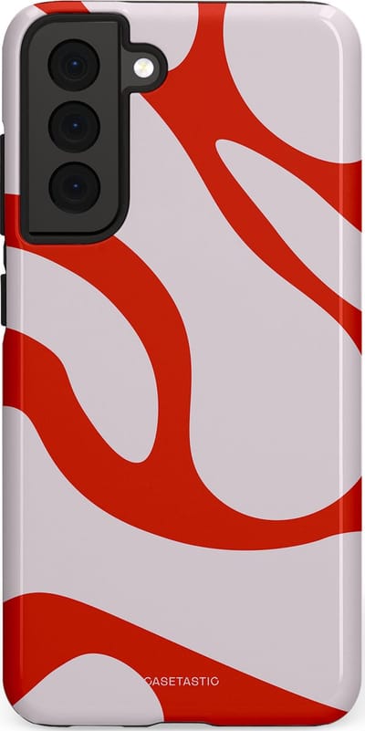 Casetastic hoesje geschikt voor Samsung Galaxy S21 FE 5G - Dubbellaagse bescherming - Oranje Witte Pebbel Stenen - Fashion Case - Lichtgrijs Rood