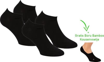 Bamboo sneaker sok - Naadloos - Anti zweet sokken - Heren en Dames - 4 paar - 1 paar bamboo kousenvoetjes cadeau - Zwart - 36/40