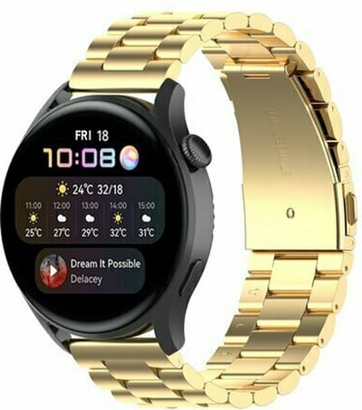 By Qubix - 22mm - Stalen schakelband - Goud - geschikt voor Huawei Watch 3 / 4 / 5 (pro) - 46mm & geschikt voor Huawei Watch GT / GT 2 / GT 3 (pro) / GT 4 (pro) / GT 5 (pro) / GT 6 (pro) 46mm / Ultimate / Ultimate 2