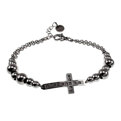 16 tot 20cm Armband Dames - Gepolijst RVS - Armband met RVS Kralen en Kruis - Verstelbaar