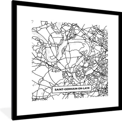 Fotolijst incl. Poster Zwart Wit- Plattegrond - Kaart - Frankrijk - Saint-Germain-en-Laye - Stadskaart - Zwart wit - 40x40 cm - Posterlijst