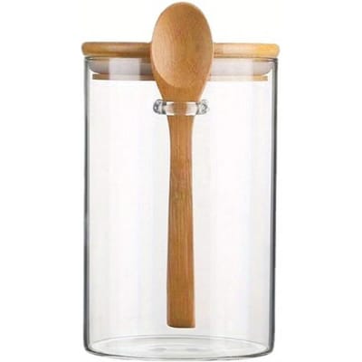 18oz luchtdichte glazen potten met deksels en lepels, snoeppotten met deksels, doorzichtige kruidenpotjes, kleine voedselopslagcontainers white