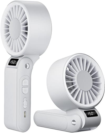 Mini Ventilator - 150 Traploos Turbo Ventilator - LED Display - Opvouwbaar Ontwerp - Draagbaar en Lichtgewicht - 3000mAh Batterij - USB-C Opladen - Wit