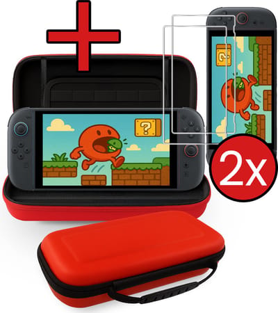 Hoes Geschikt voor Nintendo Switch 2 Case Hard Cover Bescherm Hoesje Met 2x Screenprotector - Case Geschikt voor Nintendo Switch 2 Hoes - Rood