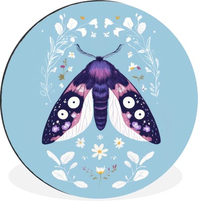 WallCircle - Wandcirkel - Muurcirkel - Bladeren - Wit - Vlinder - Insect - Aluminium - Dibond - 30x30 cm - Binnen en Buiten