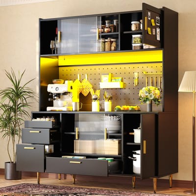 STILVORA Buffetkast - Hoogglans Met Slimme Led En Schuifdeuren - Voor Keuken En Eetkamer - MDF Metaal - 140x40x180 Cm - Zwart