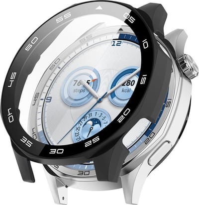 Watch case screenprotector - hoesje - gehard glas - geschikt voor Huawei Watch GT 5 (46 mm) - zwart
