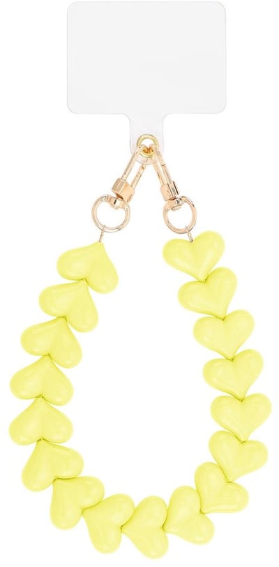 telefoon koord - geel - mobiel koord hart- phone cord hearts yellow