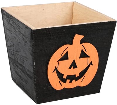 Dekoratief | Bakje m/pompoen, oranje/zwart, hout, 14x14x12cm | A255441