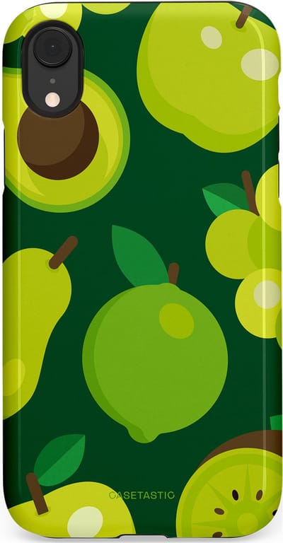 Casetastic Hoesje Geschikt voor Apple iPhone Xr - Stijlvolle Beschermende Duo-layer Case - Peren Appel Groen