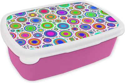 Broodtrommel Roze - Lunchbox - Brooddoos - Patroon - Stippen - Cirkel - 18x12x6 cm - Kinderen - Meisje