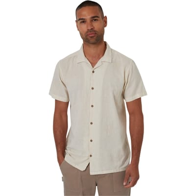 Threadbare Mannelijk Geborduurd Korte Mouwen Shirt (Natuurlijk)