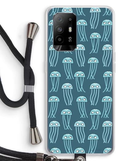 Case Company® - Hoesje met koord geschikt voor Oppo A94 5G hoesje met Koord - Kwallie - Telefoonhoesje met Zwart Koord - Bescherming aan alle Kanten en Over de Schermrand