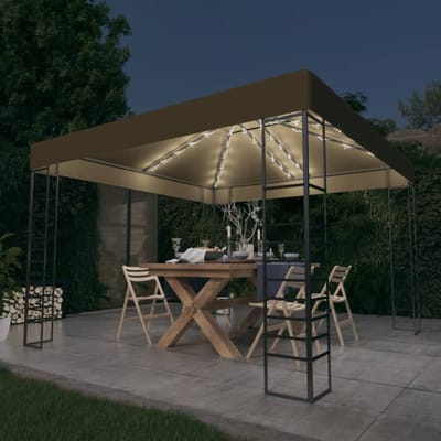 vidaXL - Tuinpaviljoen - met - LED-lichtslinger - 3x3 - m - taupe