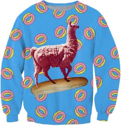Lama eenhoorn met donuts Trui voor fout feest - Maat: S - Foute trui - Feestkleding - Festival Outfit - Fout Feest - Trui voor festivals - Rave party kleding - Rave outfit - Dieren kleding - Dierentrui -