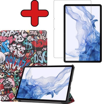 Hoesje - Geschikt voor Samsung Galaxy Tab S8 - Met Screenprotector - Hardcover Book Case - Trifold Bookcase Hoes - Hard Cover - Tablethoes - Graffity