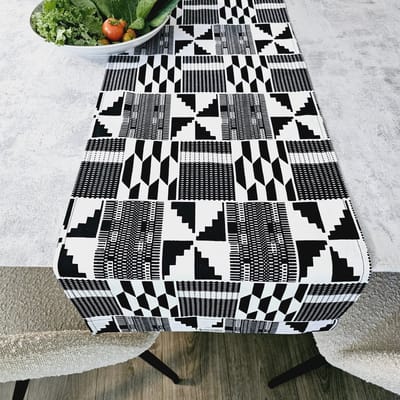 Tafelloper | 180x35cm | Handgemaakte Afrikaanse Print "Mudcloth" Bogolan Geïnspireerde Print Tafelloper Gemaakt van 100% Afrikaanse Print Stof