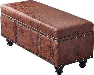 Opbergbank Kruk - Ottomaanse Poef - Extra Zitting - Massief Houten Poten - 60 x 40 x 45 cm - Bruin