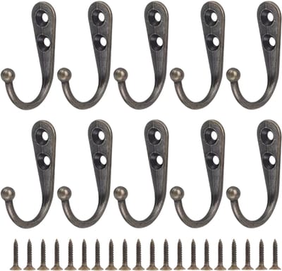20 stuks Metalen Wandhaken met Schroeven – Wandhaak, Kapstokhaak, Opberg Rek voor Jassen, Handdoeken, Tassen, Keuken & Badkamer - Koper